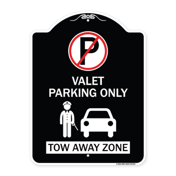 Signmission Valet Parking Tow Away Zone W/ Car Graphic Heavy-Gauge Aluminum Sign, 24" x 18", BW-1824-22761 A-DES-BW-1824-22761 - main